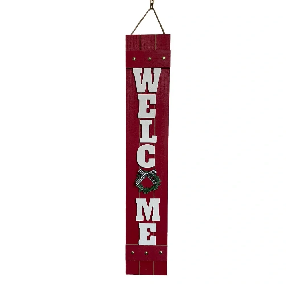 Welcome Wood Slatted 24” Christmas Hanging Wall Decor NWT